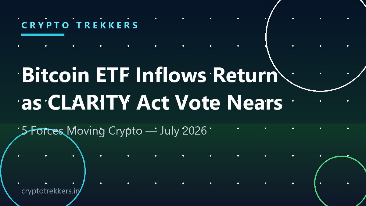 You are currently viewing Bitcoin ETF Inflows Return as CLARITY Act Vote Nears: 5 Forces Moving Crypto This July